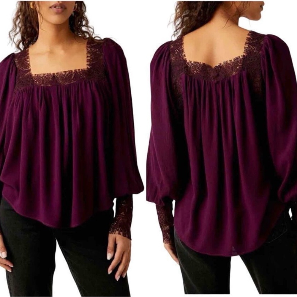 Free People Whimsigoth Flutter by Lace Purple Blouse